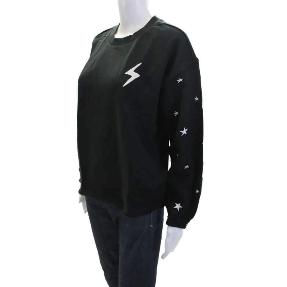P.J. Salvage Womens Cotton Geometric Crew Neck Sweatshirt Black Size S